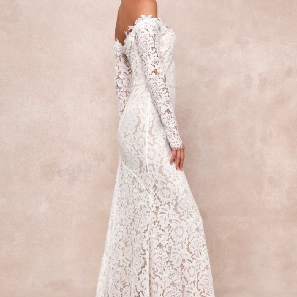 Lulus romance dreamer white lace off shoulder maxi dress